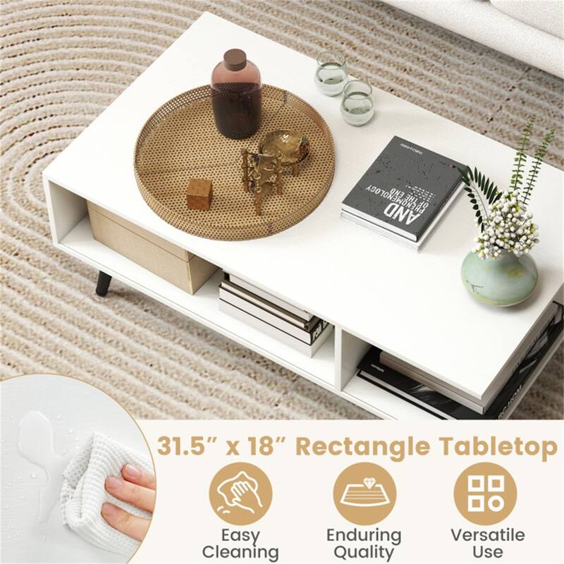31.5”Long Modern 2-Tier Coffee Table with Open Storage Compartments and Sturdy Metal Legs - 31.5" x 18" x 12"