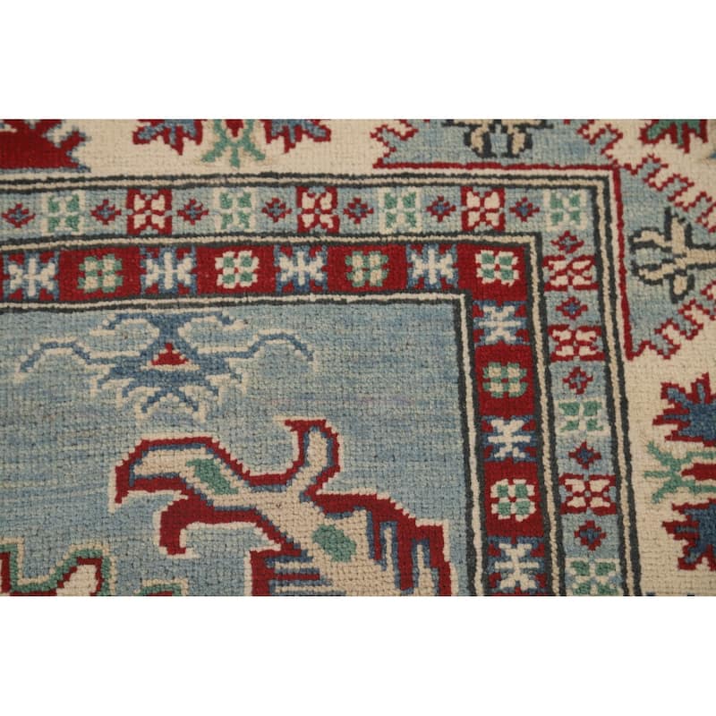 Light Blue Kazak Area Rug Hand-Knotted Wool Carpet - 5'6" x 7'4"