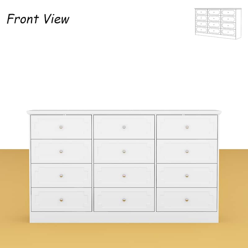 Modern 12-Drawer White Wooden Dresser for Bedroom and Living Room Storage