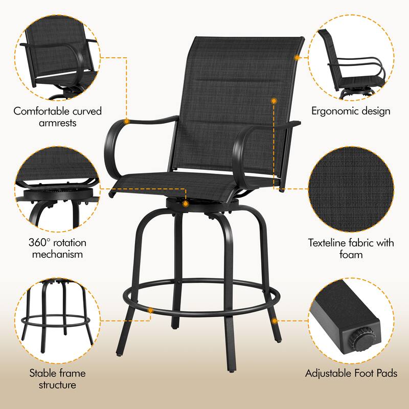 Yaheetech 2pcs Outdoor Swivel Bar Stools Patio Bistro Chairs with High Back and Armrest