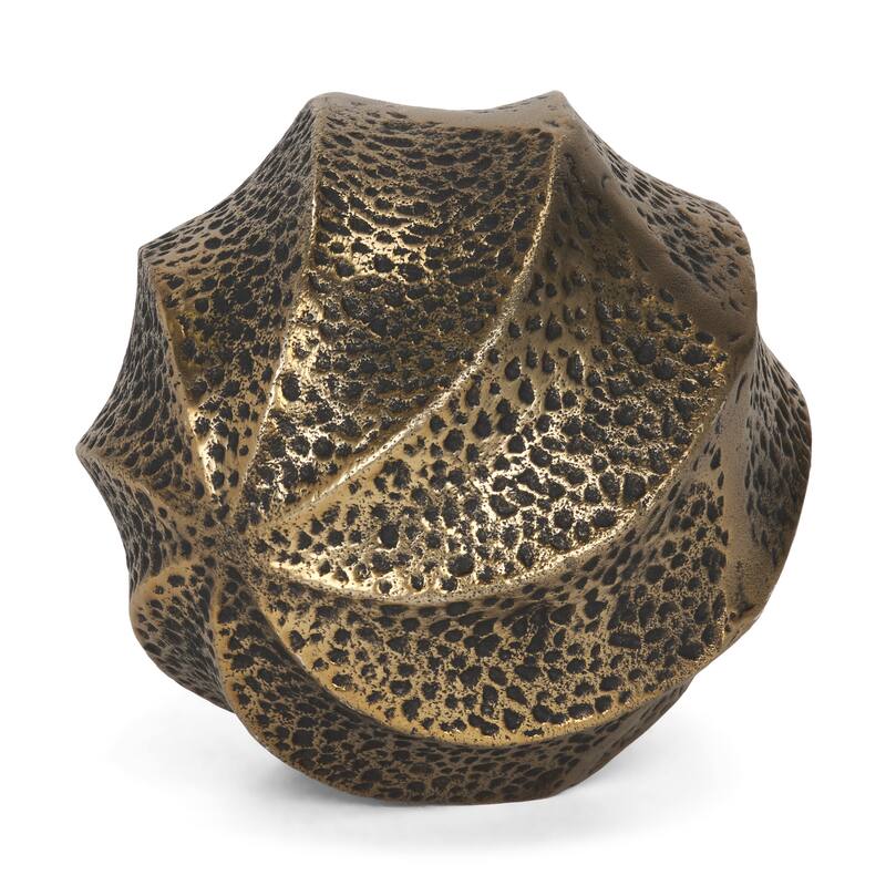 Imani Large / Small Sculptural Textured Antiqued Gold Metal Decorative Orb Object - Gold -  5.0L x 5.0W x 5.3H