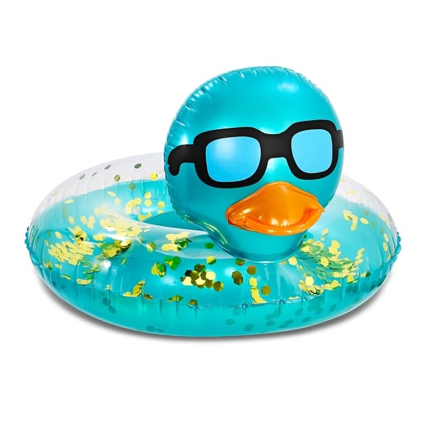 slide 2 of 7, POZA Inflatable Duck Pool Float Tube for Kids and Adults - Blue Gold - 36 inches