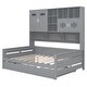 preview thumbnail 26 of 56, Wooden Platform Daybed with Twin Size Trundle, Bookcase Storage Bed with All-in-One Cabinet and Shelf