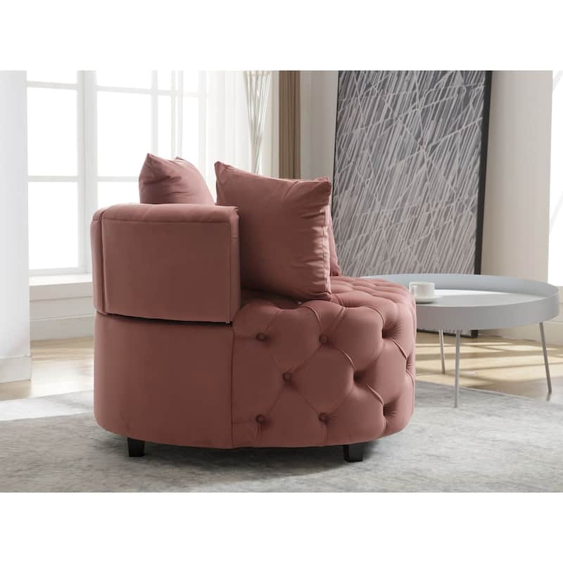 Pink Modern 24" Velvet Upholstered Buttons Tufted Barrel Chair with Pillows
