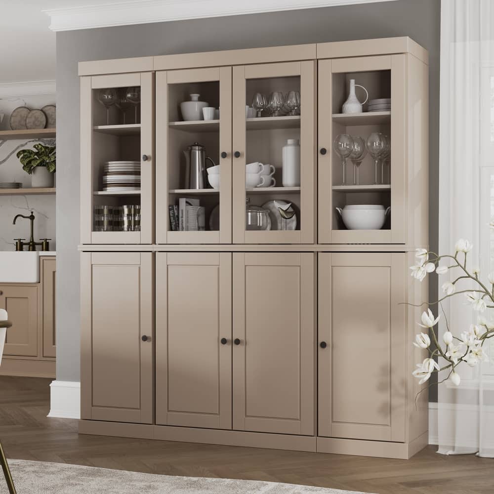 Palace Imports 100% Solid Wood Pantry China Cabinet, Raised Panel & Clear Glass Doors, Adjustable Shelves, 65" Wide, 71.5" Tall