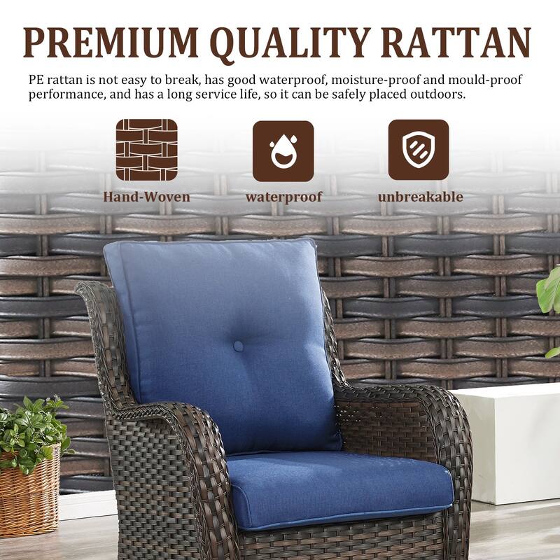 Gymojoy 5-Piece Outdoor Wicker Patio Furniture with Fire Pit Table, Rattan Coversation Set with Water Resistant Thick Cushions