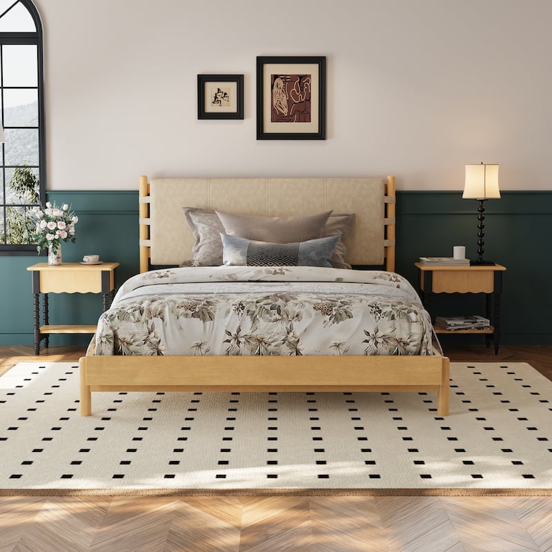 Christopher Knight Home - Pizzie Mid-Century Premium Rubber Wood Queen Platform Bed Frame with Headboard Included
