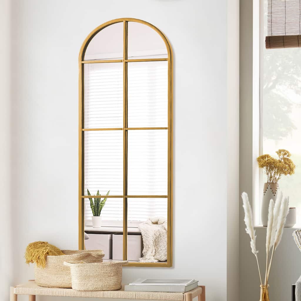 Modern Iron Window Pane Black & Gold Arch Decorative Wall Mirror