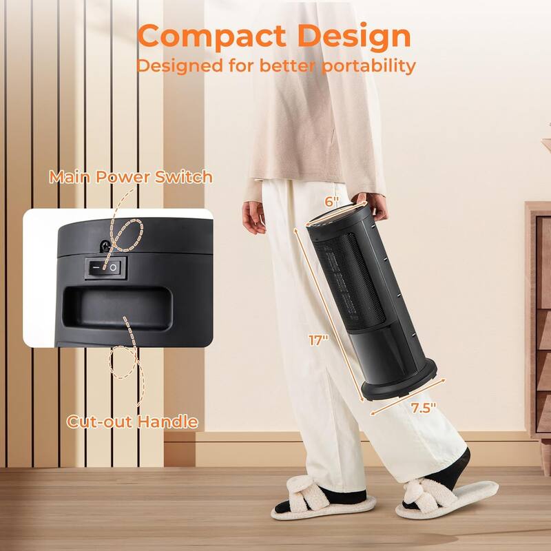 850/1500W PTC Ceramic Space Heater, 17" Portable Heater w/ Thermostat