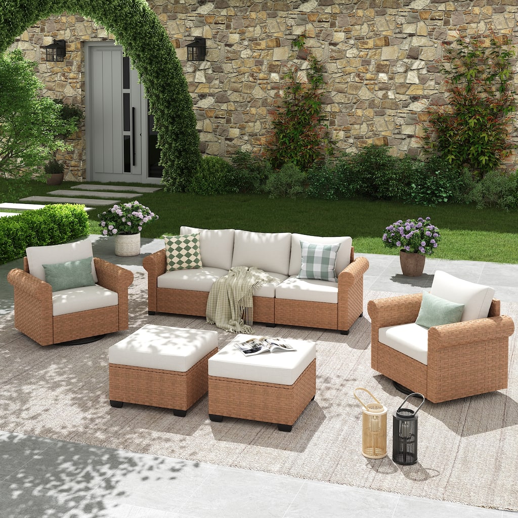 5-Piece Outdoor Garden Patio Sofa Seating Set with Swivel Chair