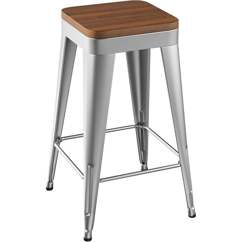 Counter Stools with Metal Frame Backless Counter Height Bar stools 24" Seat Height Kitchen Bar Furniture Stools with Wooden Seat