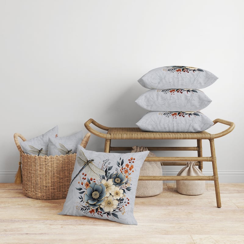 Dragonfly Haven Faux Suede Reversible Throw Pillow Gray and Blue
