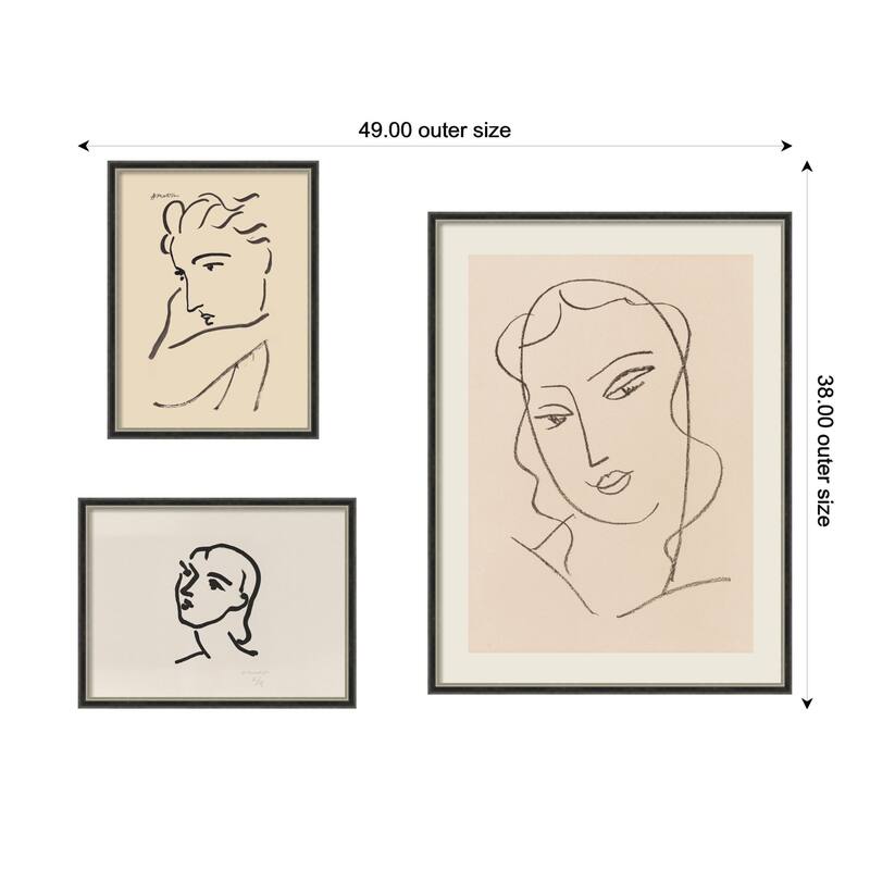 Kate and Laurel Henri Matisse Portrait 3 Piece Framed Wall Art Print Set by Nostalgia Prints