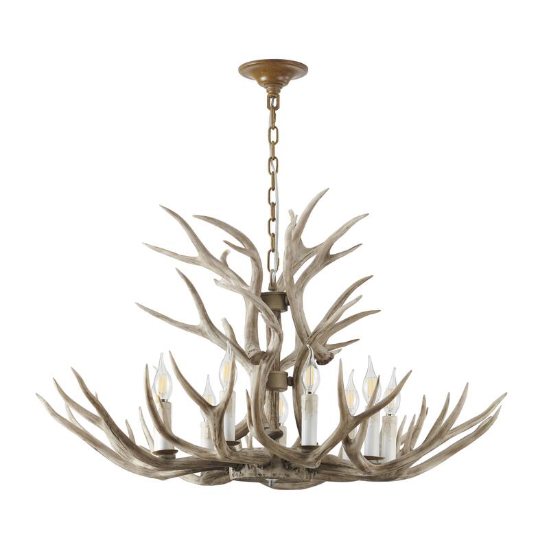 9-Light D39.4" Polyresin Antler Horn Chandelier