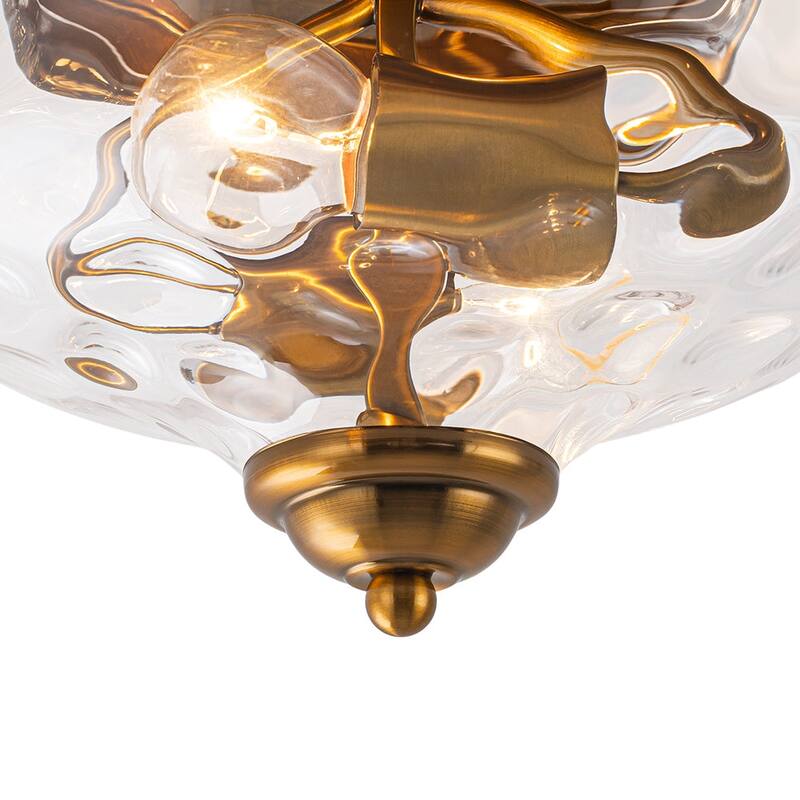 Modern Farmhouse 2-light Water Pattern Hammered Glass Flush Mount 9in