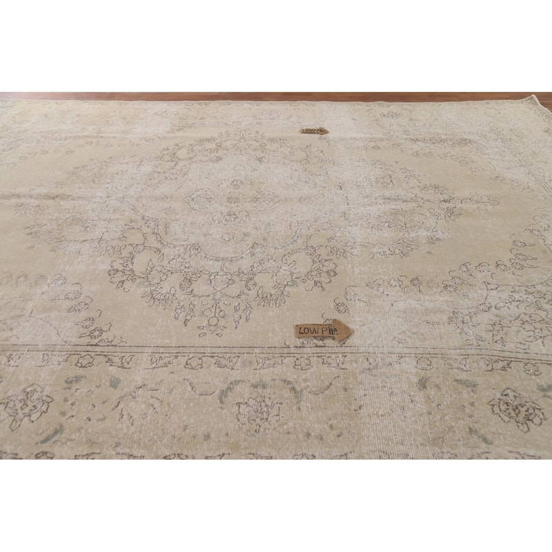 Hand Knotted Oriental 100% Wool Carpet Traditional Floral Beige & Ivories Tabriz Area Rug - 12' 5'' X 8' 10''