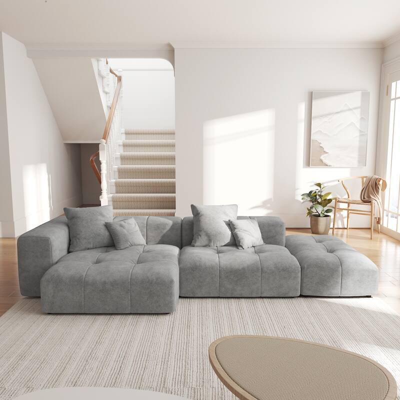 119.27" Linen Modular Sofa Chaise Sectional Sofa with Pillows, Ottoman