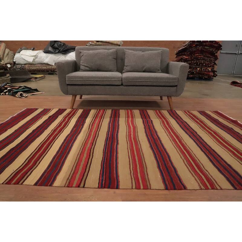 Hand Woven Oriental 100% Wool Carpet Southwestern Geometric Multi-Colored Kilim Area Rug - 8' 6'' X 5' 1''