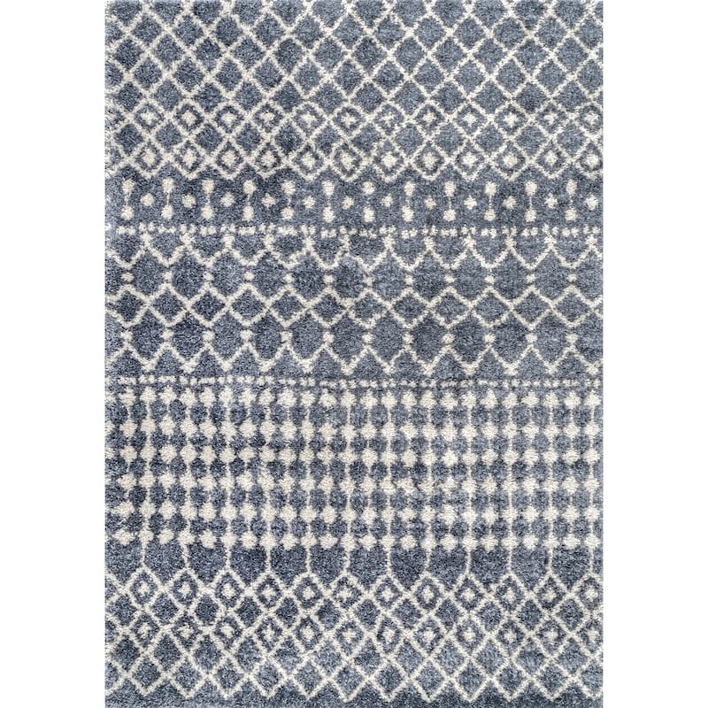 Nuloom Beige Geometric Moroccan Trellis Shag Rug