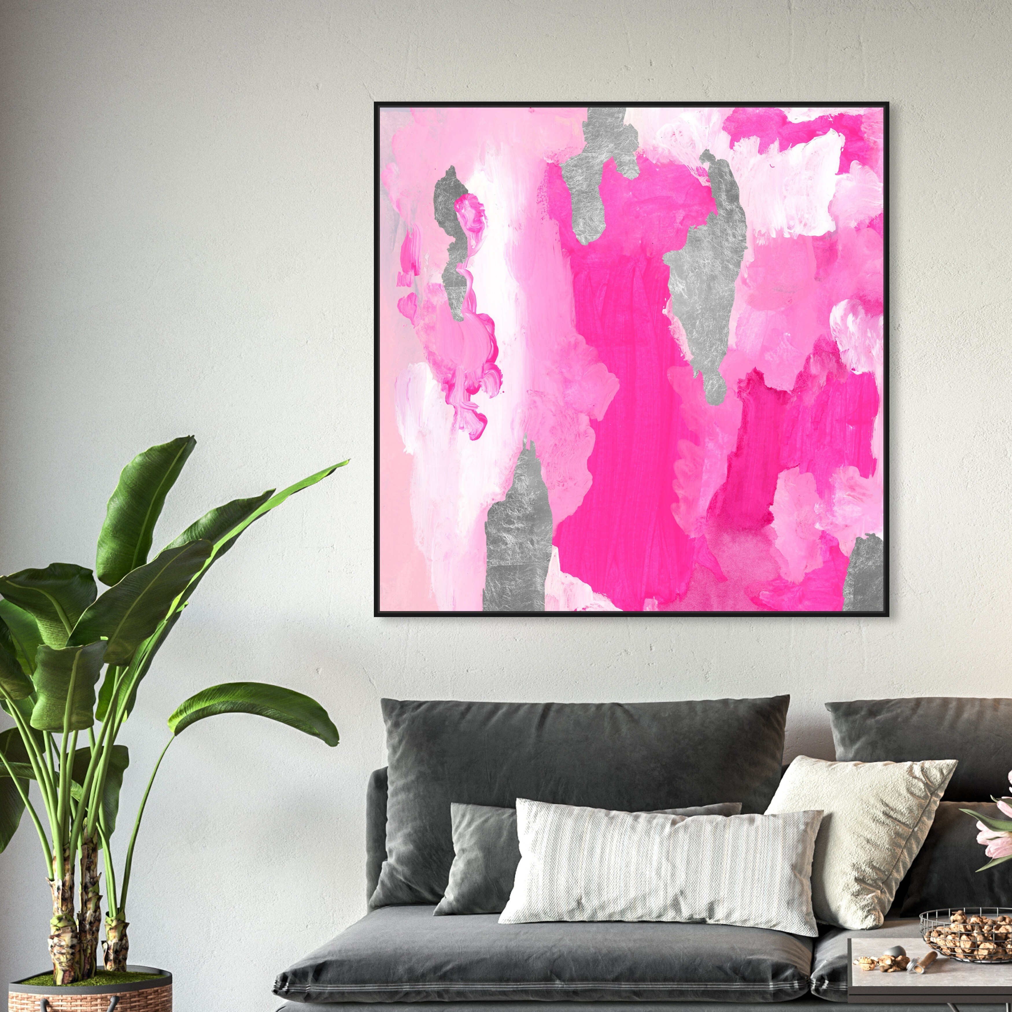 Oliver Gal 'Pink Silver Sky' Abstract Wall Art Framed Canvas Print