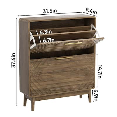 Shoe Cabinet with Geometric Carved Panel, Freestanding Storage Organizer, Shoe Rack with 2 Flip-Top Drawers & Adjustable Shelf