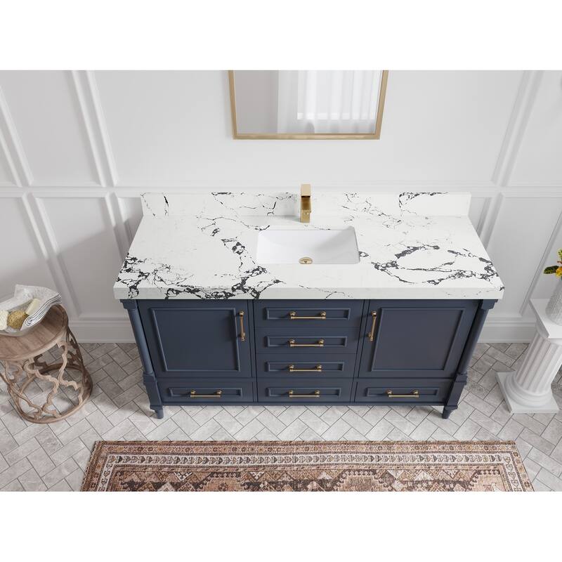 Willow Collections 60 in. W x 22 in. D Aberdeen Single Bowl Sink Bathroom Vanity with Countertop - 2" Viola Night - Hale Navy Blue