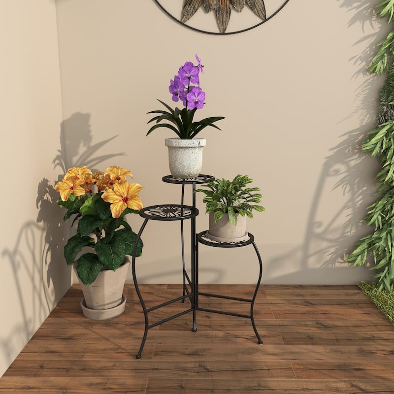 White or Black Metal Indoor Outdoor 3 Tier Floral Plantstand