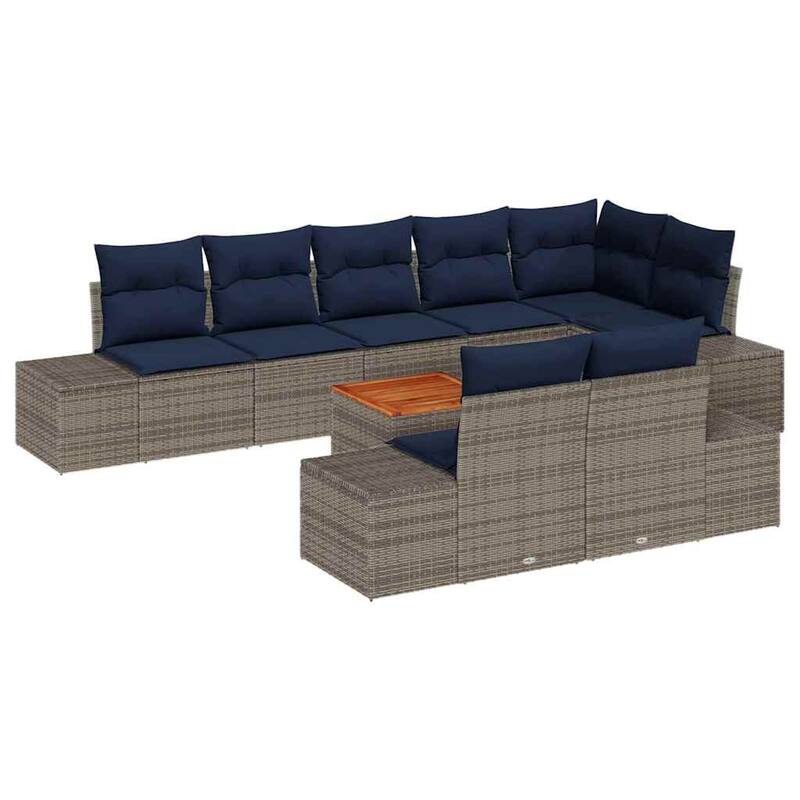 vidaXL 9 Garden Sofa Set with Cushions Black/Grey Poly Rattan - 125.6 x 60.6 x 27.2