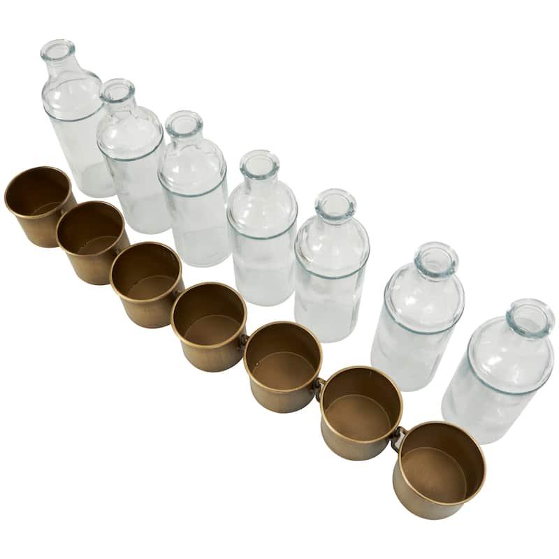 Gold Metal Adjustable Bottle Decorative Vase with Clear Glass Bottles