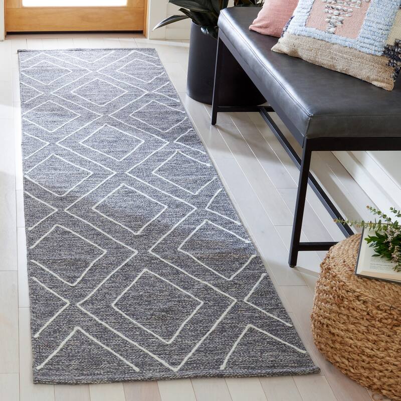 SAFAVIEH Handmade Striped Kilim Chaka Modern Cotton Rug - 2'3" x 9' Runner - Dark Grey