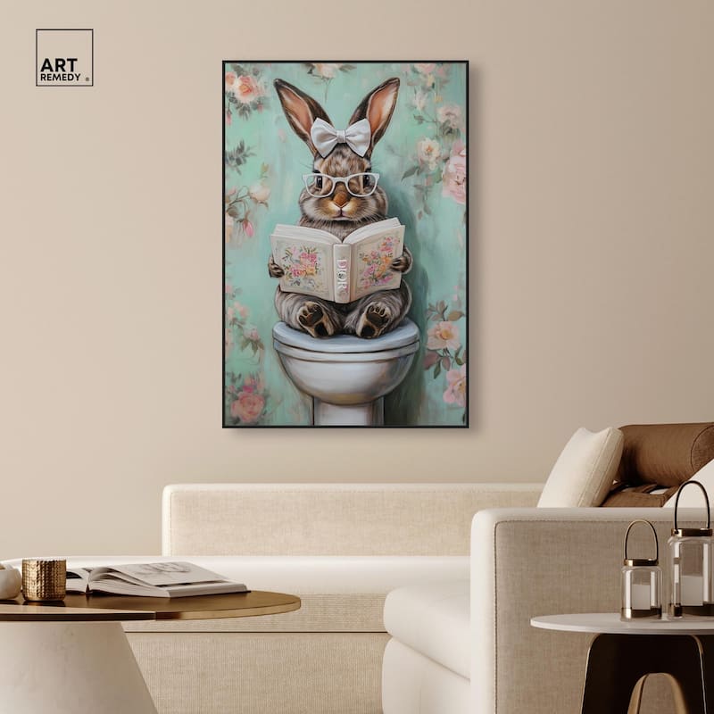 Petite Floral Toilet Bunny Canvas by Art Remedy