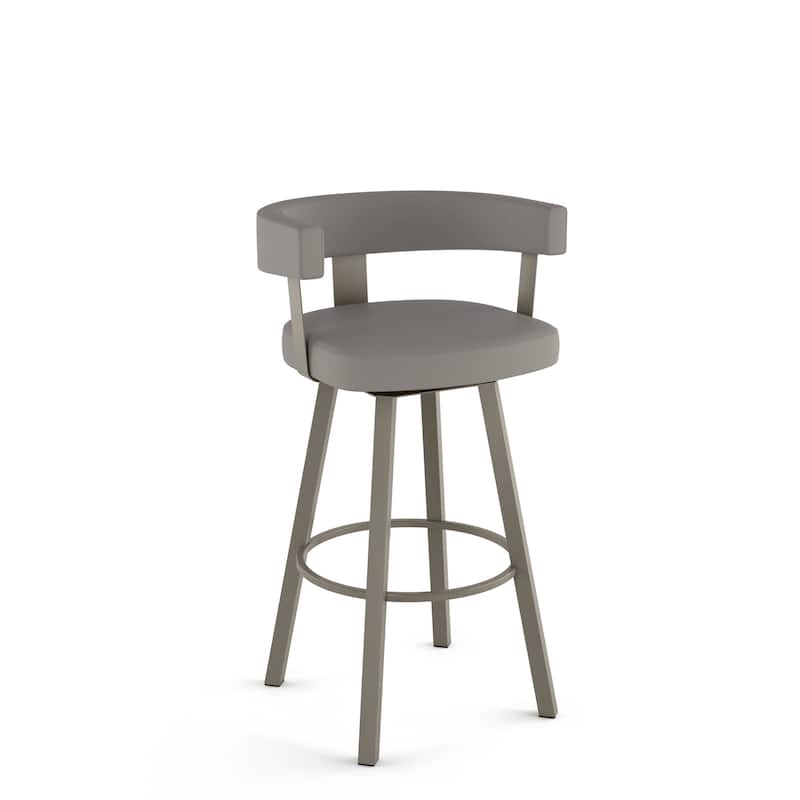 Amisco Parker Swivel Counter and Bar Stool - Taupe Grey Faux Leather / Matt Light Grey Metal - Bar Height