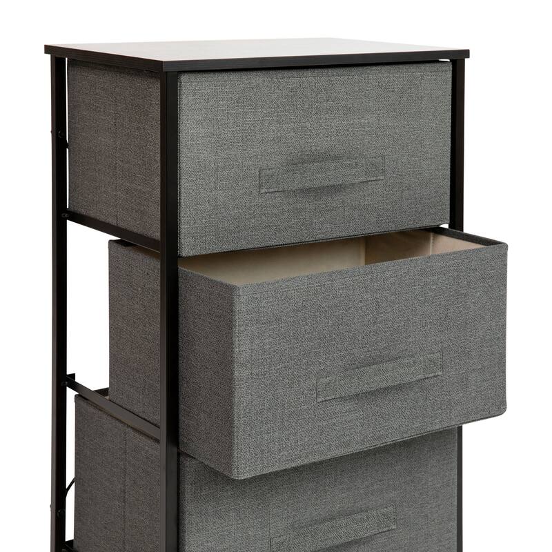 3 Drawer Vertical Storage Dresser with Wood Top & Fabric Pull Drawers