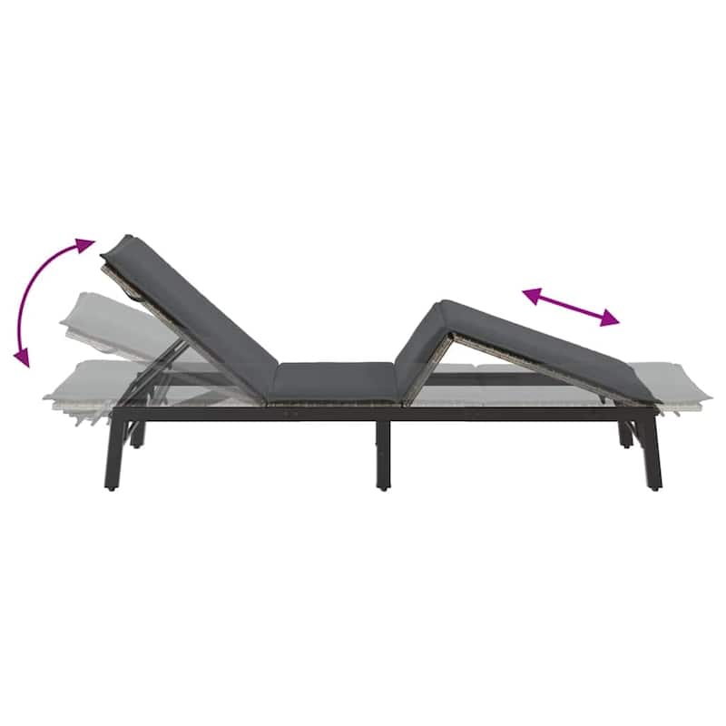 vidaXL Sun Lounger Grey PE Rattan, Powder-Coated Steel Adjustable - 23.2 x 78.7 x 26.4