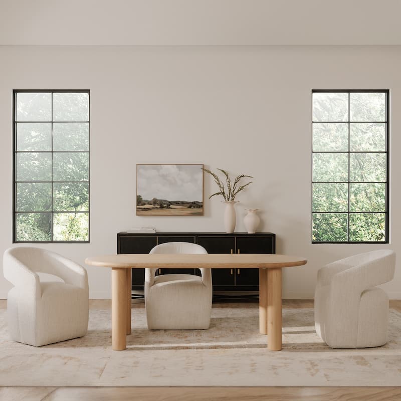 NADAAL STUDIOS Bailey, Rolling Dining Chairs Solid Wood with Performance Boucle Upholstery, White