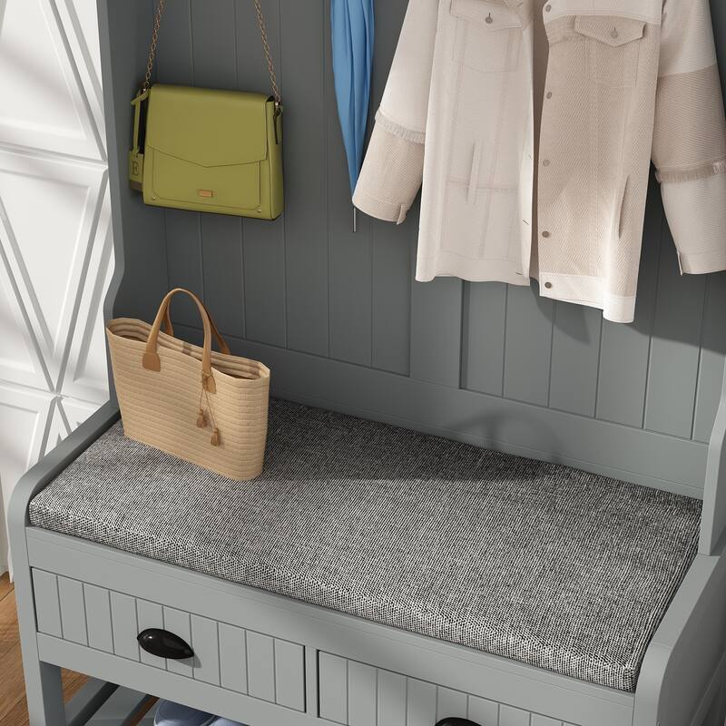 Timechee 34.3'' Wide Hall Tree with Bench and Shoe Storage