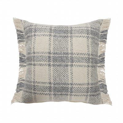 HomeRoots 20" X 20" White And Gray-Blue Polyester Plaid Zippered Pillow