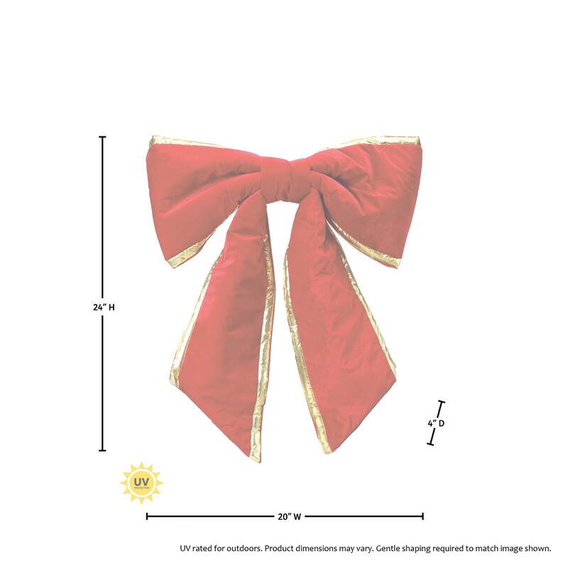 24" Wire Outdoor Padded Gold Trim Velvet Bow UV-Resistant