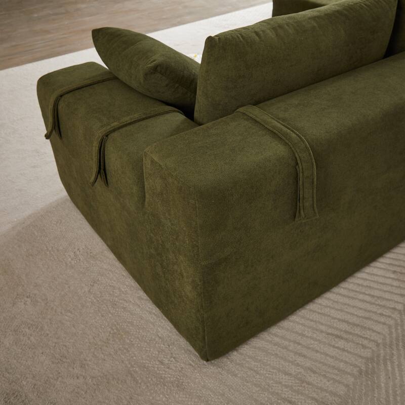 Modern Chenille Upholstered Sectional Sofa Couch Set,Modular L Shaped Sectional Living Room Sofa Set With 6 Pillows(Left Chaise)
