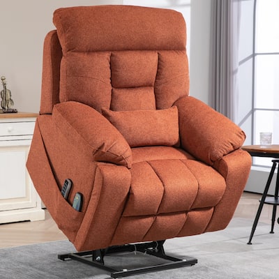 Luxury Electric Lift Recliner with Heat, Massage, 180° Recline, 4 OKIN Motors, Dual Remotes, and Cup Holders.