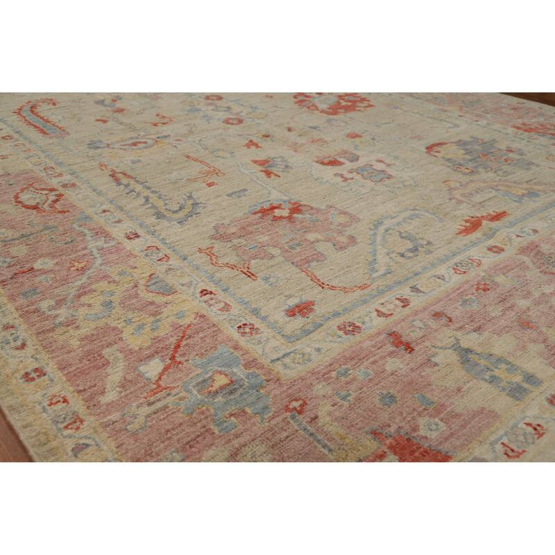 Vegetable Dye Oushak Turkish Area Rug Floral Handmade Wool Carpet - 6'1"x 8'10" - 6'1"x 8'10" - Ivory/Beige