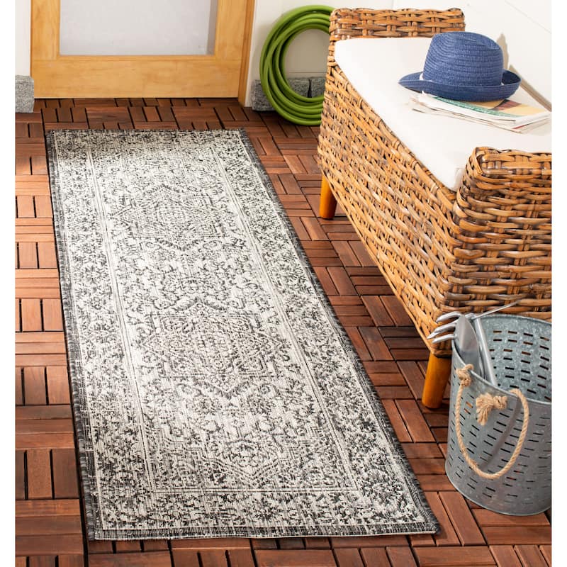 SAFAVIEH Courtyard Guylaine Indoor/ Outdoor Waterproof Patio Backyard Rug - 2'3" x 12' Runner - Slate/Grey