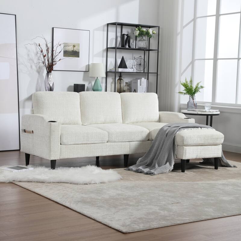 Convertible Sectional Sofa Couch, L-Shape Cozy Sofa Couch Set 4 Seat Sofa Sectional with Storage Ottoman for Living Room - Beige