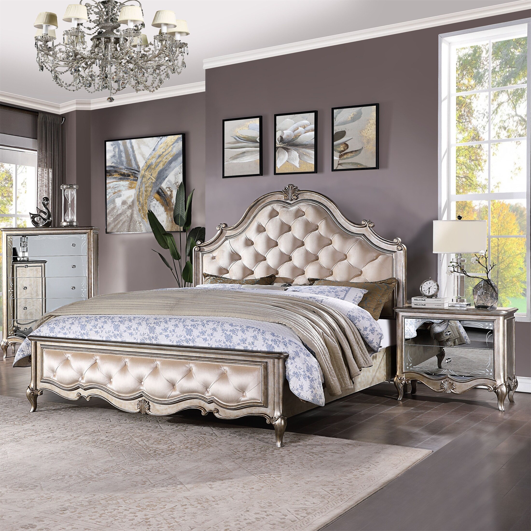 Ivory crushed deals velvet bed