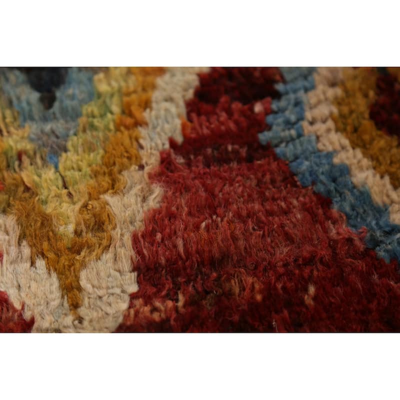 Geometric Red Moroccan Oriental Runner Rug Handmade Wool Carpet - 2'11" x 9'9"