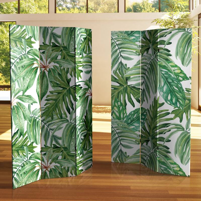 Handmade 6' Double Sided Palm Leaves Canvas Room Divider - 6' high