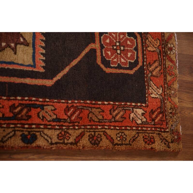 Blue Ardebil Persian Vintage Runner Rug Hand-knotted Wool Carpet - 3'6"x 11'1"