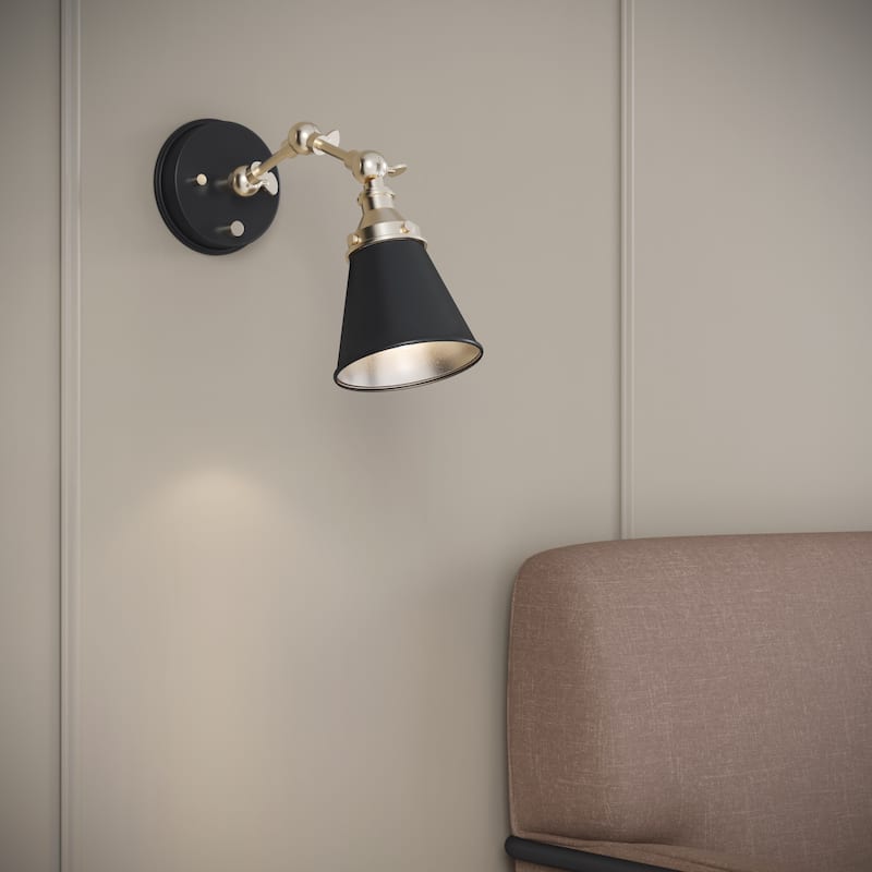 Millennium Lighting Edith 1 Light Swing Arm Sconce - Matte Black/Vintage Brass