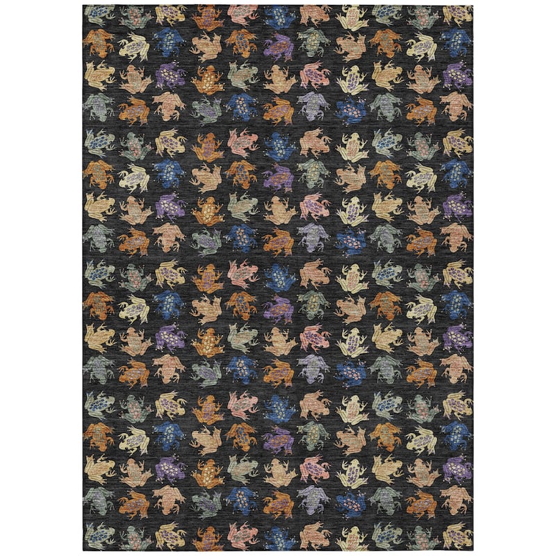 Machine Washable Indoor/ Outdoor Modern Frogs Chantille Rug