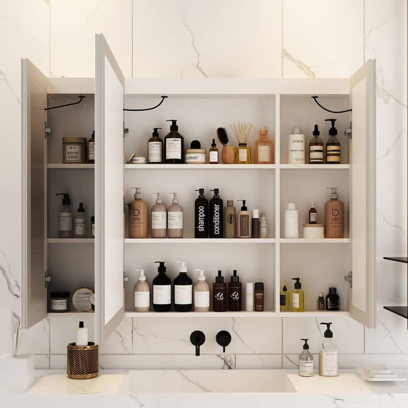 Sleek Anti-Fog Bathroom Medicine Cabinet with Dimmable LED Lights - 45.9"